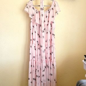 Lane Bryant Women's Size 18/20 2X Plus Floral Pink Sheer Layer Flowy Dress
